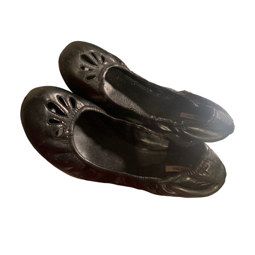MIU MIU Made in Italy Black Leather Women's Ballet Flats EU39/39.5 - US 8-8.5.